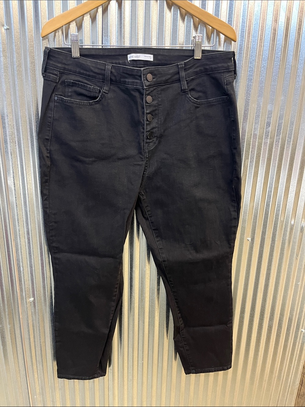 Nine West Black High-Rise Button-Fly Slim Jeans